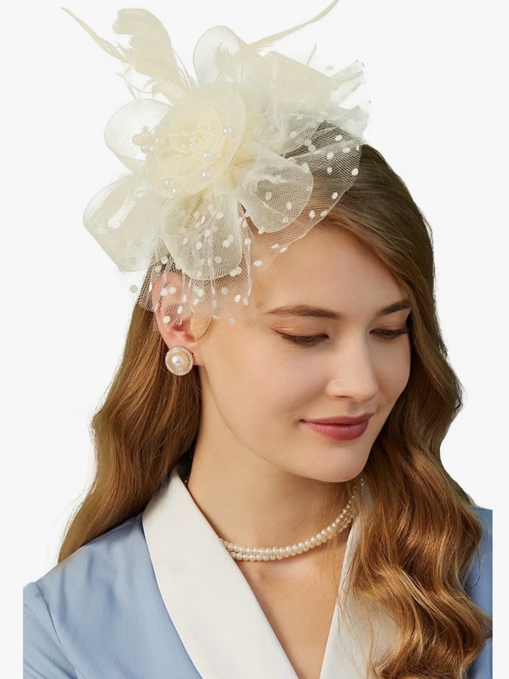 Ivory White Floral Feather Fascinator Hat Bridal Wedding Kentucky Derby Tea Part